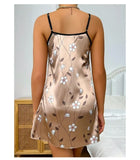 Women's Sleepwear Summer Floral Print Satin Nightgown Casual Sleeveless Backless Slip Night Dress Sexy Nightdress Home Clothes