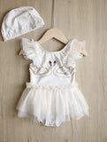 Princess Mesh Swimsuit Baby Girl Swan Cherry Sling Cute Swimming Suit Quick Drying Sun Protection Swim Wear with Cap H8126