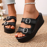 Summer Women's Chunky Platform Sandals 2026 Thick Bottom Wedges Slippers Women Plus Size 43 Double Buckle Casual Sandles Woman