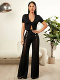 2026 Women's Solid Color Lace Spliced   Flare Pants Trousers