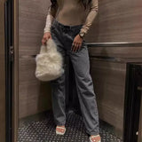 Women's Jeans Trend High-Waisted Distressed Skinny Straight-Leg Jeans Solid Color Distressed Finish Button-Fly Zipper Trousers