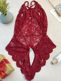 Sexy Lace Bodysuit Women Deep V Halter Teddy Lingerie Open Back Backless One Piece Sleepwear Transparent Floral Mesh Nightwear