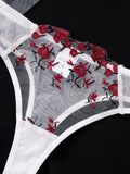 Women's White Red Rose Embroidered Underwear Set - French Romantic Date Intimate Women's Underwear ZA824026