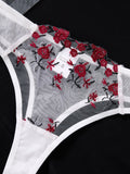 White embroidered floral lingerie set - a sexy bra and thong combination with heart-shaped decorations for ladies ZA824026