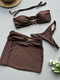 3 Pieces Starfish Thong Bikinis 2026 Solid Swimwear Female Sexy Solid Swimsuit Women & Beach Skirt Bathing Swimming Swim Suit