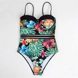 S - XL Leaves Printed Underwired With Bra Cup Women Swimwear One Piece Swimsuit Female Monokini Bather Bathing Suit Swim V5466