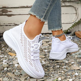 Spring Summer Breathable Mesh Sport Shoes Women Slip On Hollow Out Knitted Flats Shoes Woman Plus Size 43 Thick Sole Sneakers