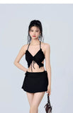 Vacation Beach Ins Rose Red Bikini Three Piece Swimsuit Women's Small Chest Internet Famous Swimsuit Butterfly Sexy Spicy Girl
