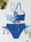 2026 Drawstring Triangle Bikini Women Sexy Color Block Swimwear Female Strappy Swimsuit Bathers Bathing Swimming Swim Suit