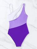 2026 Colorblock Cut Out One Shoulder Swimsuit One Piece Swimwear Women Sexy Bather Bathing Swimming Swim Suit Female Beachwear