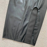 WOMENGAGA High Waist Slim Side Split PU Leather Skirt For Women Spring/Summer Irregular Split One Step Skirt Mid Length 761R
