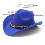 Women Men Wide Brim Floppy Cowboy Hat Western Style Wool Felt Flat Top Cap Classic Vintage Bowler Hat Party