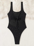 Glitter Sparkling Cut Out Backless One Piece Swimsuit Women Swimwear Female High Cut Leg Bather Bathing Suit Swim Lady Beachwear