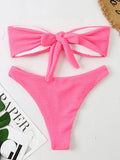 Contrast Binding Bandeau Bikinis 2026 Women Sexy Swimsuit Solid Padded Swimwear Female Bathing Suit Swimming Summer Beachwear
