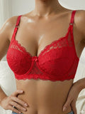 French Women's Lace Trim Push Up Bra Sexy Mesh Underwire Underwear Comfy Thin Padding Floral Lace Lingerie Bra