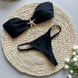 New Metal Star Bandeau High Cut Thong Bikini Women Swimwear Female Swimsuit Two-Pieces Bikini Set Bather Bathing Suit Swim V6422