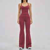 Summer Yoga Set Women Back Cross Shock-absorbing Slim Sports Tank Top Exercise Sets Outwear Running Flare Leggings Fitness Suits