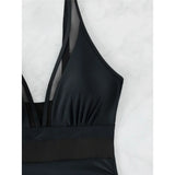 S - XL New Sexy Mesh Sheer V Neck Women Swimwear One Piece Swimsuit Female High Leg Cut Monokini Bather Bathing Suit Swim V5136