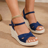 Yellow Soft Espadrille Wedge Heel Sandals Women Adjustable Ankle Strap Pink Jute Platform Summer Shoes Big Size 43