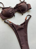New Fashion Women Sexy Underwire Padded Swimsuit Bead Decor Lace-up Backless Micro Bikini Beachwear Push Up Low Waist Swimwear