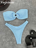 Sexy Wrinkled Bandeau Strapless Bikini Women Swimwear Female Swimsuit Two-Pieces Bikini Set Bather Bathing Suit Swim Lady V3367L
