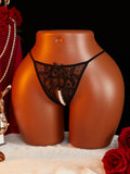 1Pcs Women Lace Beading Panties Ladies Erotict Crotchless Thongs G-string Lingerie Sexy Underwear Crotch-Pearls Ornament Briefs