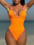 V Neck Wrinkled Ribbed Cross Backless One Piece Swimsuit Women Swimwear Female High Leg Cut Monokini Bather Bathing Suit Swim