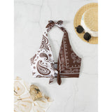 XS - L Sexy Printed Splicing Halter Knotted Bikini Top Female Swimsuit Women Swimwear Bather Bathing Suit Swim Beach Top V5817