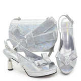 Beautiful Italian Shoes And Bag Sets For Evening Party With Stones Italian Leather Handbags Match Bags! 1-1