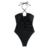 2024 3D Flower Swimsuit One Piece Slim Vintage Swimwear Women Sexy Bathers Bathing Swimming Swim Suit Female Beachwear White