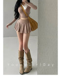 WOMENGAGA Fahsion Women Skorts Spicy Girl Sexy High Waist SlimA-LINE Pleated Skirt Half Body Short Skirt Sweet Korean Style 8NDZ
