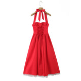 French Style Backless Cross-strap Halter Neck Dress For Women With Hard Mesh Panels Waist-cinching Pleated Large Hem Casual FYR0