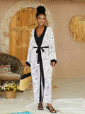2026 Women Swimsuit Beach Cover Up dress Sleeve Kaftan Beach Tunic Long Pareos Bikinis Cover ups Summer Robe Plage Beachwear