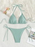 Shiny Sparkling Halter Strappy Bikini 2025 High Cut Bikinis Female Swimsuit Women Swimwear Two-pieces Bikini Set Bathing Suit