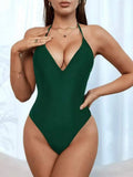 2026 Halter Swimsuit One Piece Backless Solid Swimwear Women Bathers Bathing Swimming Swim Suit Padded Beachwear Summer