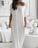 Slash Neck Nightgown Short-Sleeve Shirt Dress Soft Touch Breathable Fabric Fit Women's Cozy Sleepwear Nightwear Summer Fashion