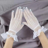 Girls Lolita Lace Hollow Out Gloves Women Ceremony Etiquette Mesh Thin Mittens Gothic Punk Sexy Glove Black White Soft Elastic