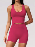 Seamless Yoga Sets Women Breathable V Neck Shockproof Sports Vest Fitness Suit Outwear High Waist Shorts Training Fitness Suit