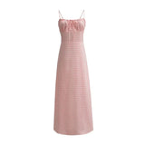 Foridol Spaghetti Strap Tie Up Plaid Dress Women Summer Beach Midi Sundress Strapless Retro Pink Short Vestidos Female Dress