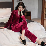 Pajamas gold velvet long sleeve lace cardigan set sexy home wear