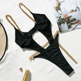 Sexy Metal Chains String High Cut One Piece Swimsuit Women Swimwear Female Monokini Tummy Cut Out Bathing Suit Swim Beach Wear