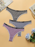 3-piece set of multi-color solid color letter with thong seamless interior antibacterial easy to wash and dry underwear C812