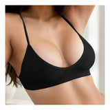 Seamless Ribbed Unlined Bra Women's Triangle Bralette No Underwire Plunge Cami Bra with Adjustable Spaghetti Strap