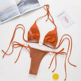 Love Shaped Metal Rings Bikinis Halter Velvet Bikini Women Swimwear Female Swimsuit Two-pieces Bikini Set Bathing Suit Swim Lady