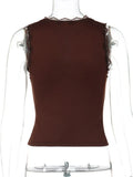 FDYOUI Deep V-neck Sleeveless Tank Tops Y2K Woman Clothes 2026 Summer Lace Patchwork T-shirt Girls Slim Corset Top Streetwear