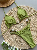 Shiny Halter High Leg Cut Beads Bikini Women Swimwear Female Swimsuit Two-pieces Bikini Set Padded Bather Bathing Suit Swim Lady