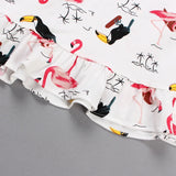 Casual Flamingo Print Pajama Set For Women Short-Sleeve Round Neck Top And Shorts Trendy Sleepwear Nightwear Can Be Worn Outside