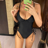 S - XL Sexy Lace Up Underwired One Piece Swimsuit Women Swimwear Female Backless Monokini Bather Bathing Suit Swim Lady V2906