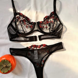 Pink Lingerie Woman Lace Underwear Fairy Embroidery Brief Sets Bra Panties Kits Breves Sets
