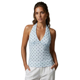 Cute Halter Tops for Women Summer Dot Print V-Neck Going out Tank Tops Backless Vest for Streetwear